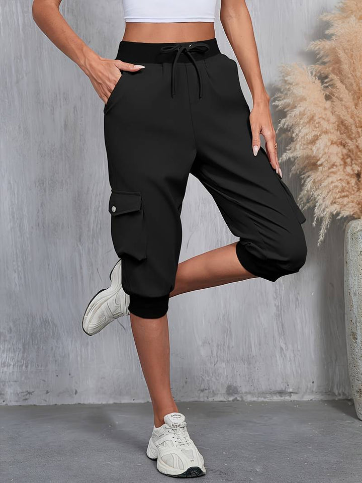 Kirabo - Summer Multi-Pocket Cargo Pants With Ribbed Elastic
