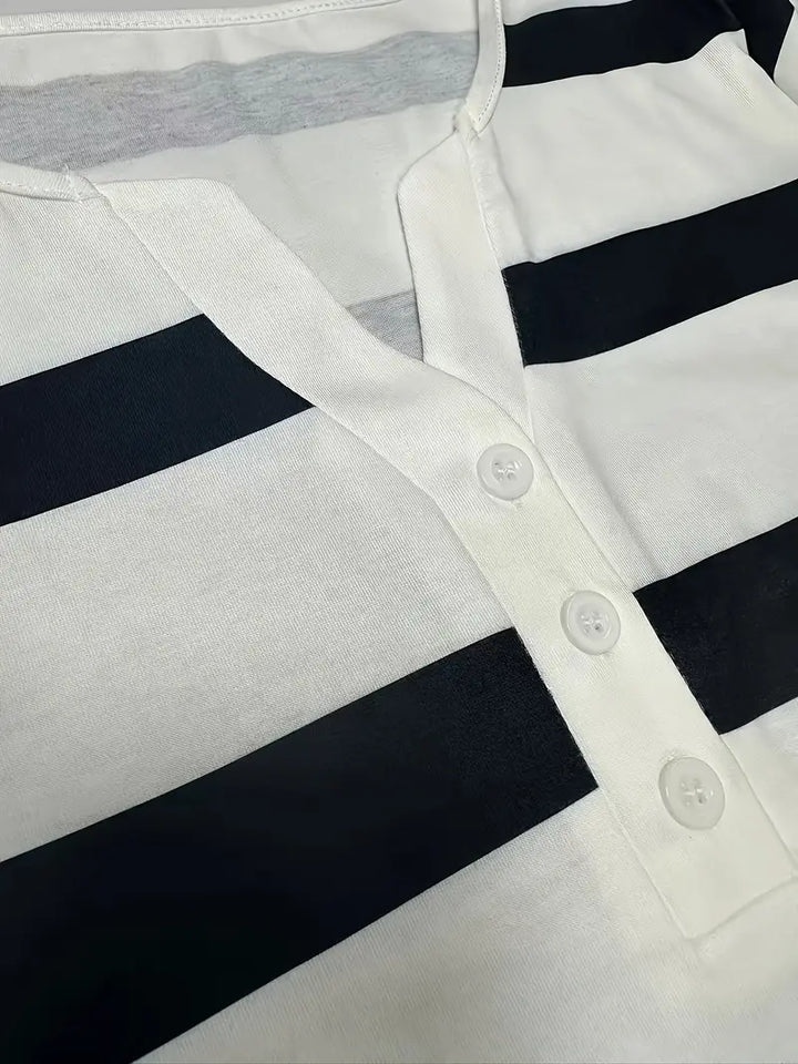 Dakota - Casual V Neck T Shirt With Striped Print