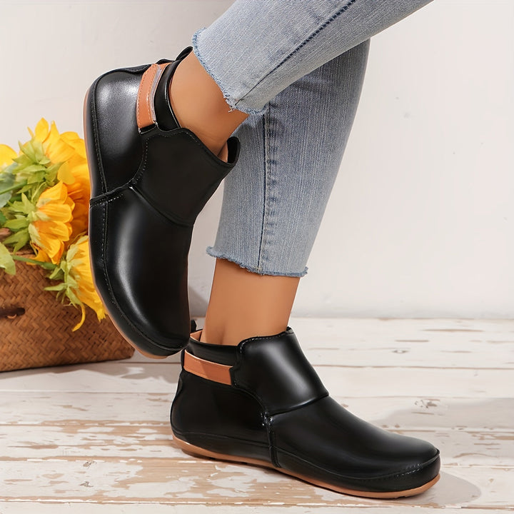 Elenya - Faux Leather Slip On Ankle Boots