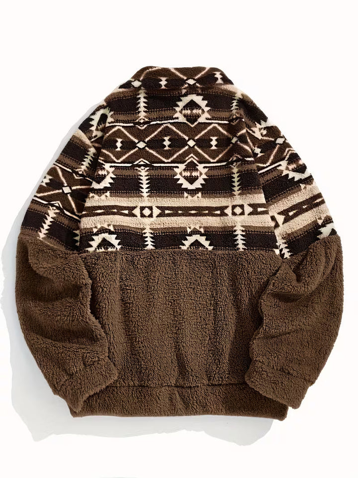 Florira - Geo Pattern Half-Zip Teddy Sweatshirt