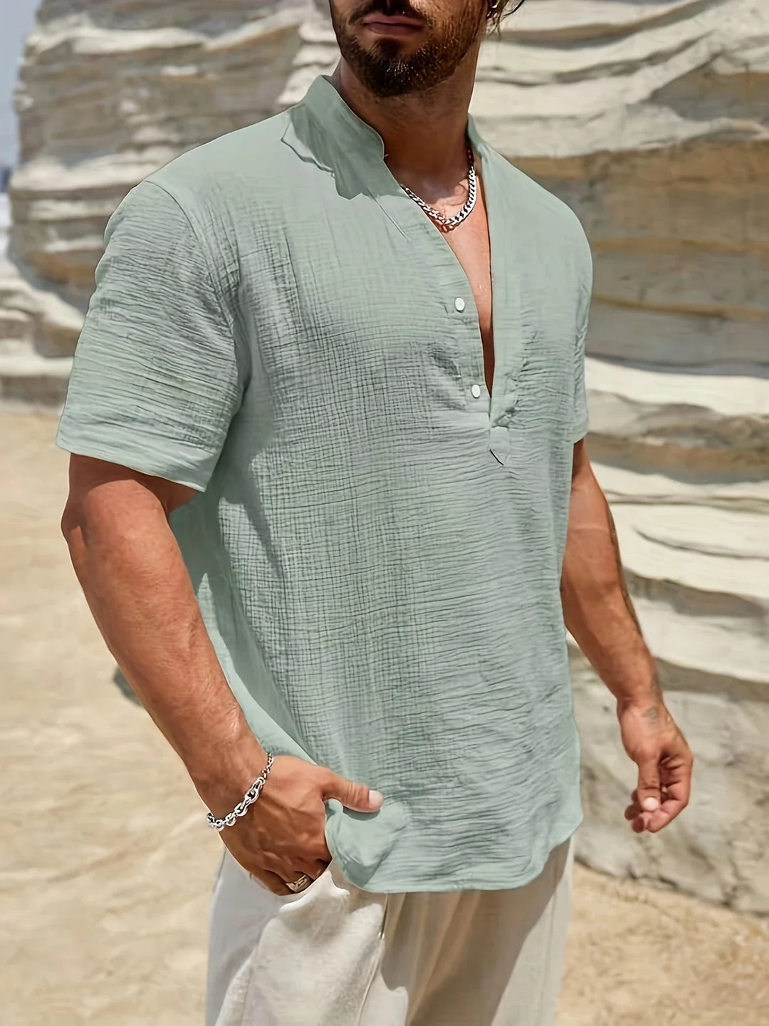 Sancho - Elegant Summer Shirt With Stand Collar