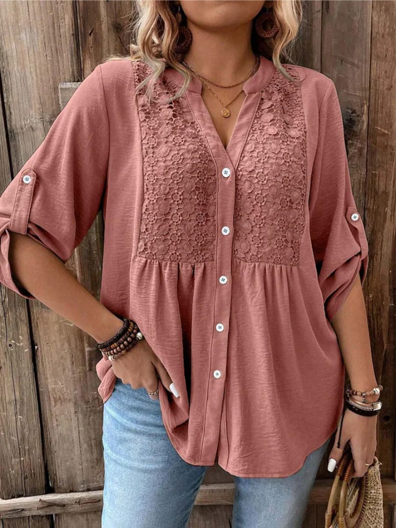 Thiyumi - Blouse With V-neck And Buttons
