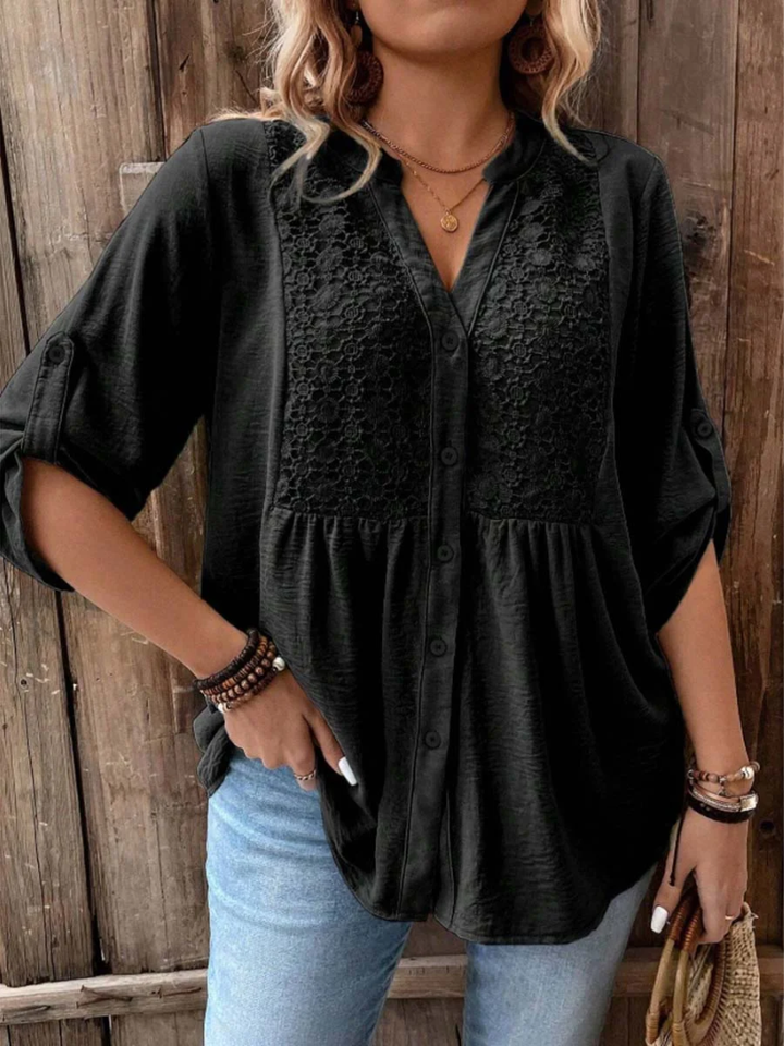 Thiyumi - Blouse With V-neck And Buttons