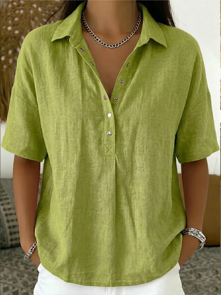Anzhela - Elegant Short Sleeve Blouse With Button