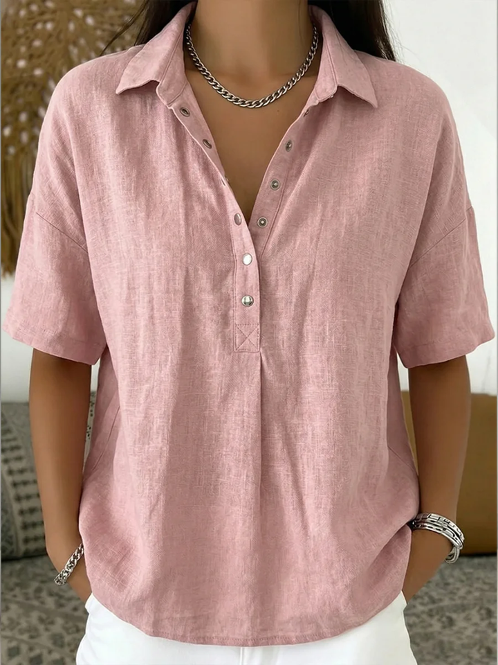 Anzhela - Elegant Short Sleeve Blouse With Button