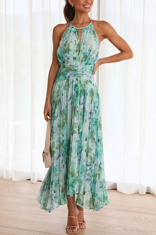 Monyca - Elegant Floral And Pleated Midi Dress