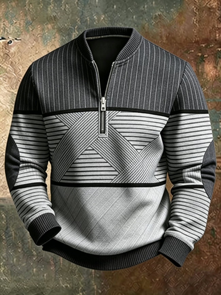 Theous - Long Sleeve Sweater With Half Zipper