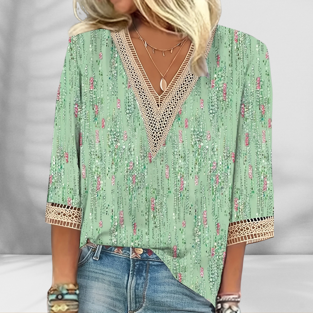 Maricela - Boho Blouse With Floral Patterns And Long Sleeves