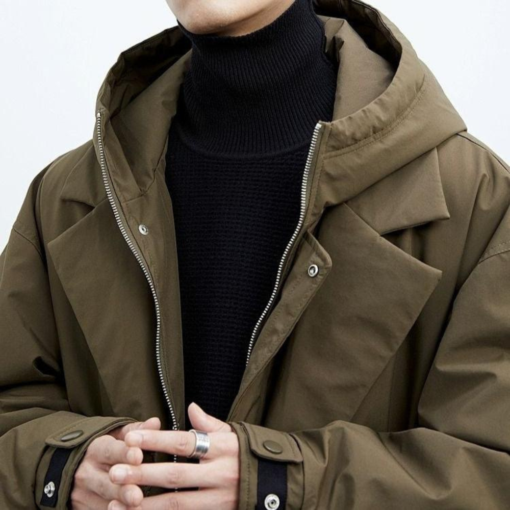 Jasmisa - Hooded Trench Coat With Lapel Collar
