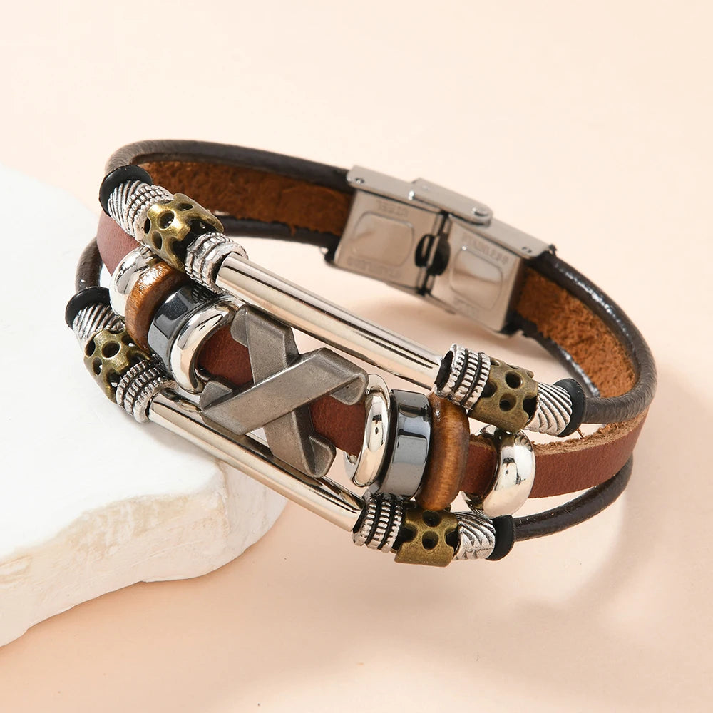 Garland - Multi-Layer Cross Leather Cuff Bracelet