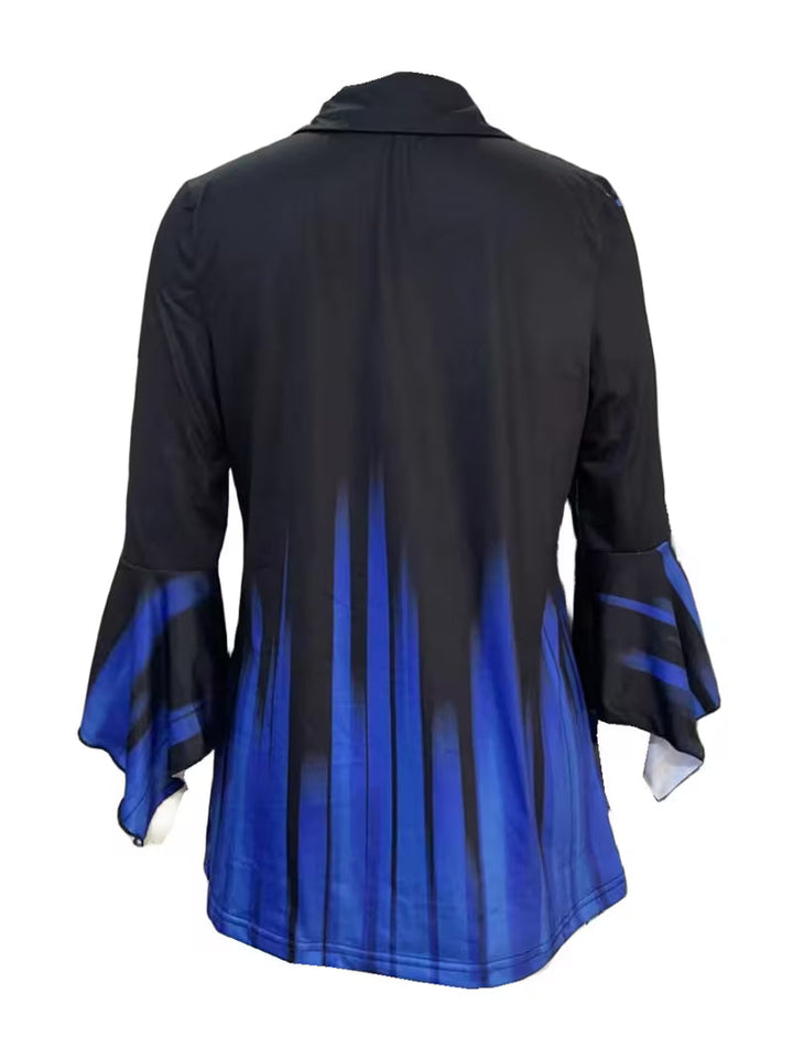 Anerisosa - Printed Lapel Top With Irregular Sleeve
