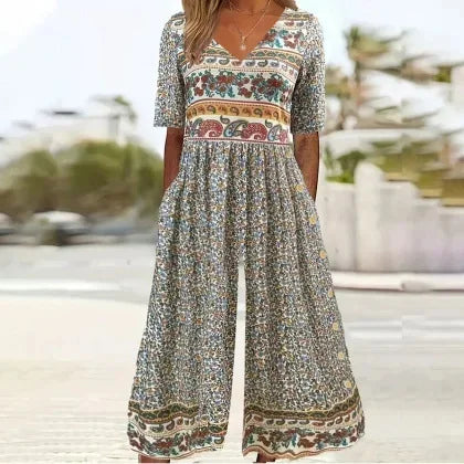 Nerina - Vintage Boho Jumpsuit With Floral Print