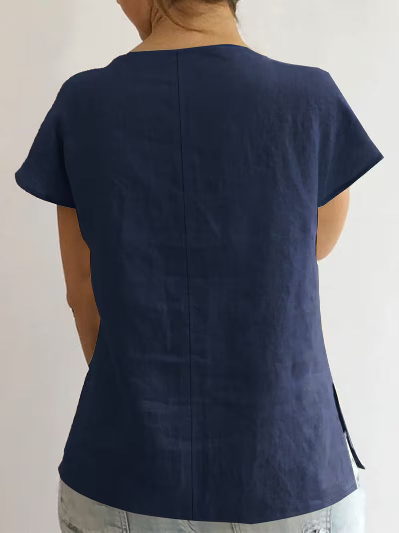 Jovea - Tie-Neck Short Sleeve Top
