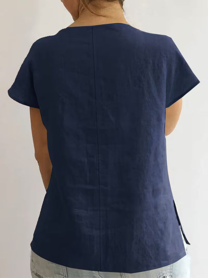 Jovea - Tie-Neck Short Sleeve Top