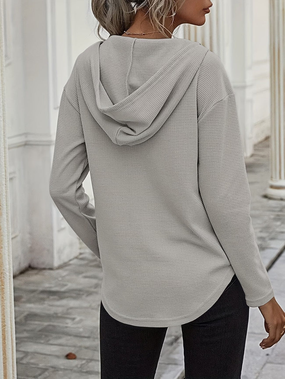 Laurette - Long Sleeve V Neck Hoodie