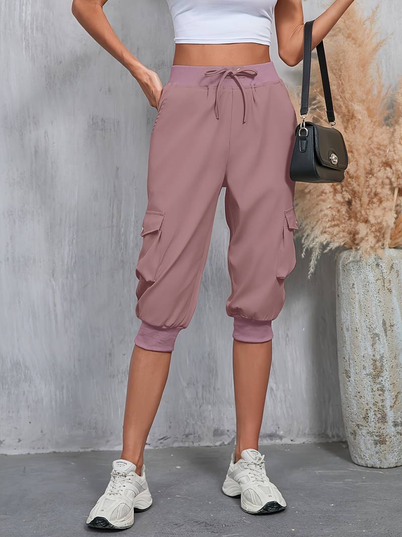Kirabo - Summer Multi-Pocket Cargo Pants With Ribbed Elastic