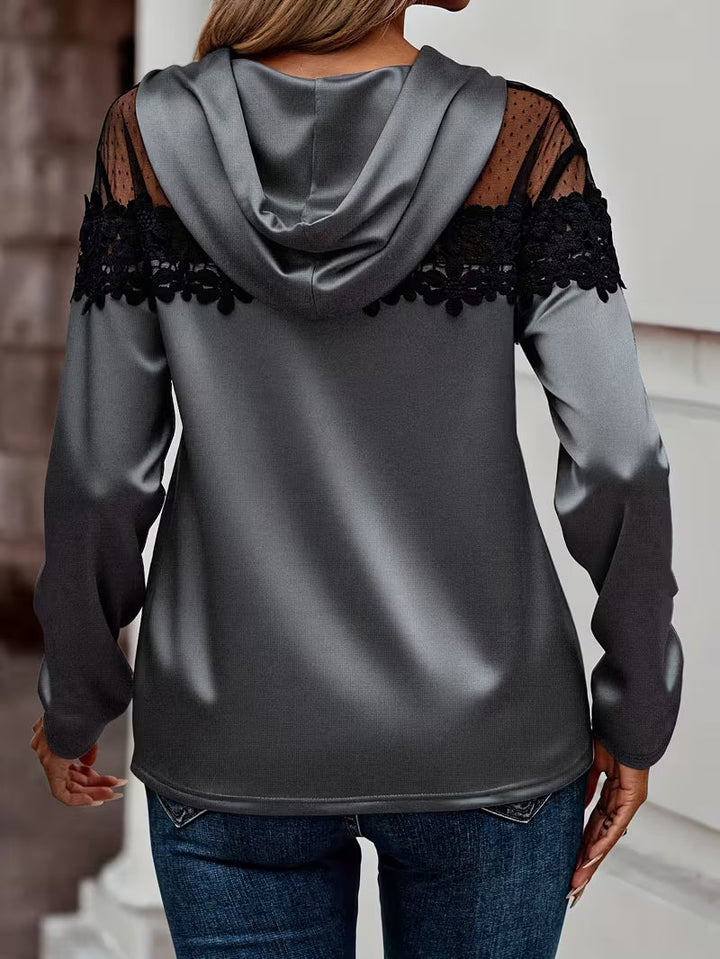 Miraella - Elegant Lace Mesh Hooded Top