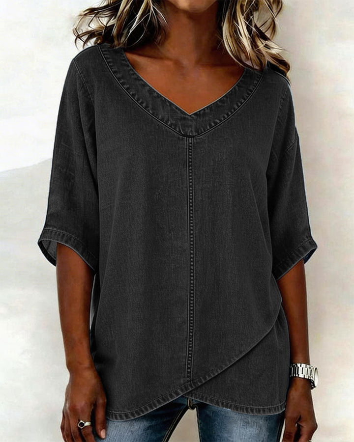 Laritza - Casual Denim V-Neck Top