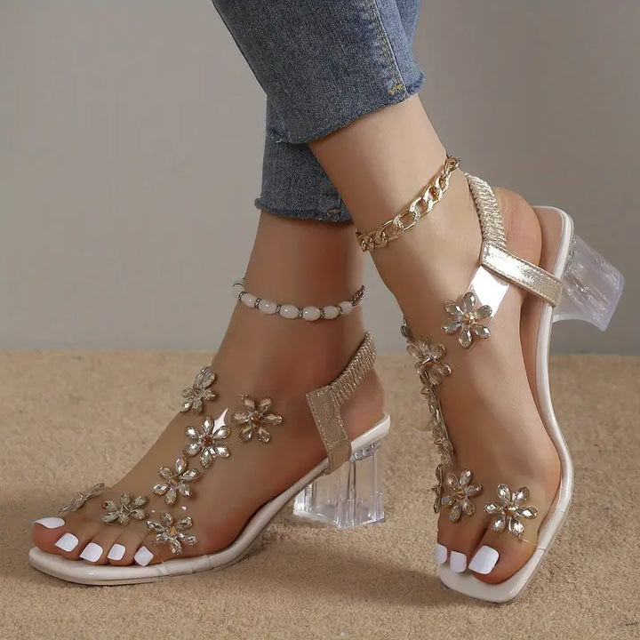 Graciela - High Heeled Sandals With Floral Crystals