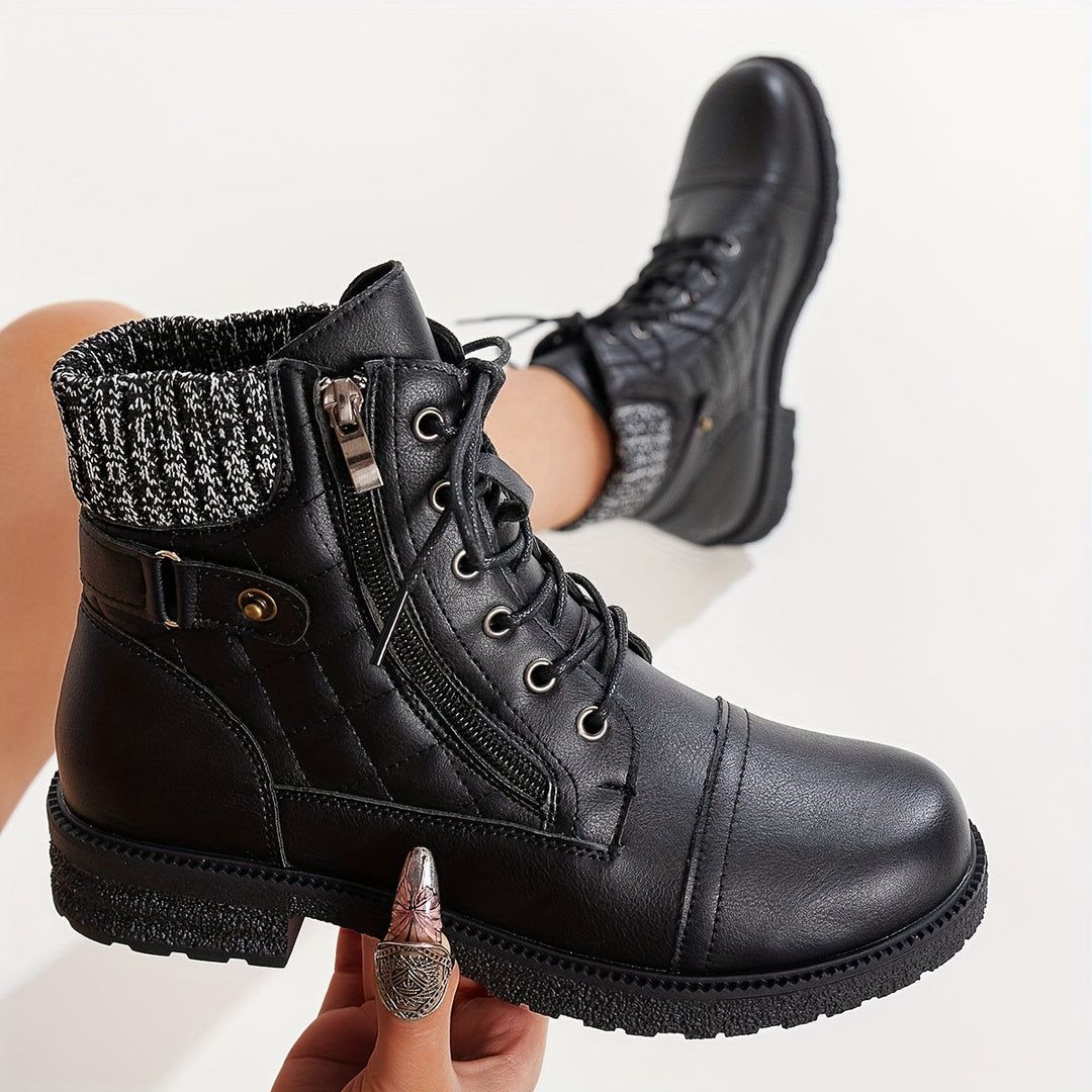 Rosaia - Ankle Boots With Laces and Knitted Cuffs