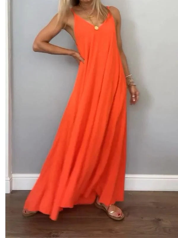 Jolanta - Stylish Cotton and Linen V Neck Dress