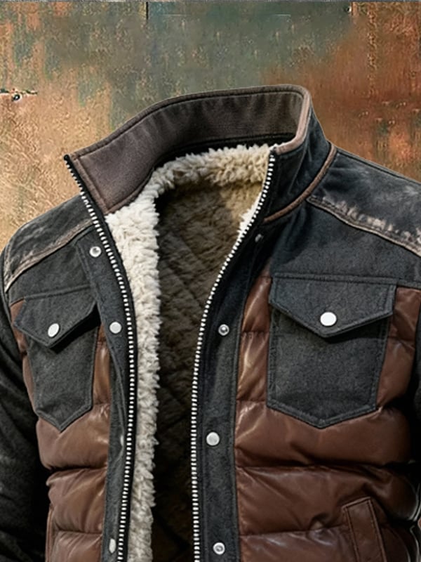 Esposito - Retro Quilted Patchwork Outdoor Jacket With Zipper