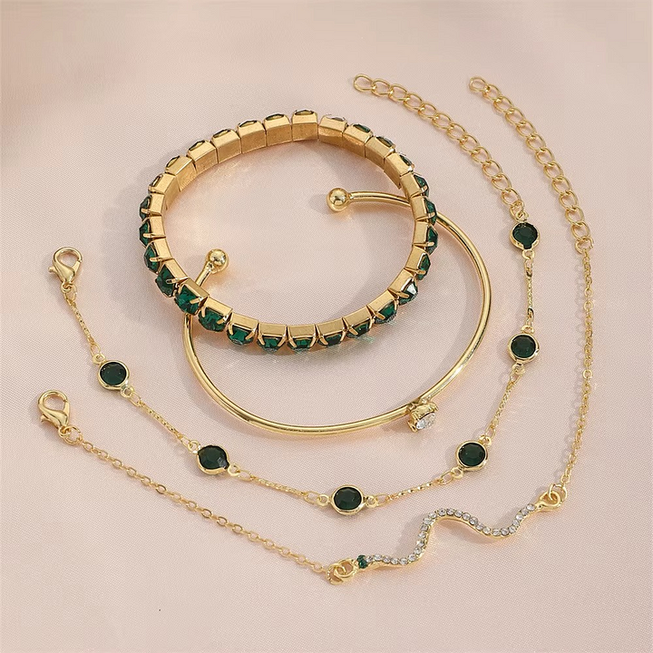 Miray - Emerald Crystal and Gold Bracelet 4-Piece Set