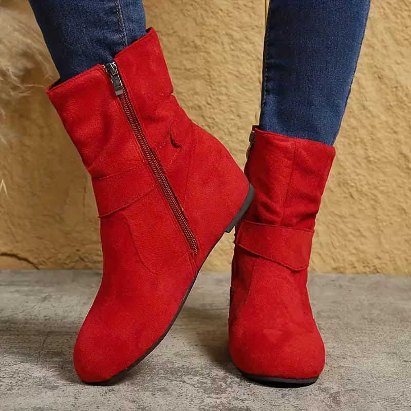 Valeisa - Slouchy Wedge Ankle Boots with Buckle Strap