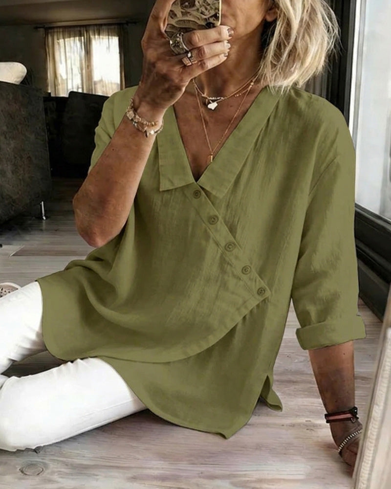 Ritienne - Comfortable Blouse With Collar And Asymmetrical Button