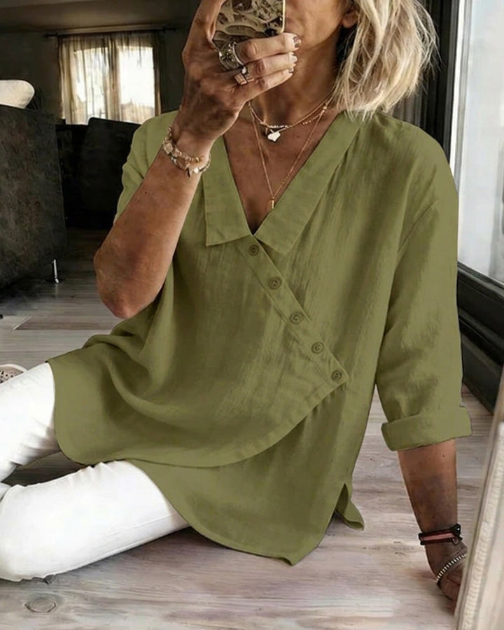 Ritienne - Comfortable Blouse With Collar And Asymmetrical Button