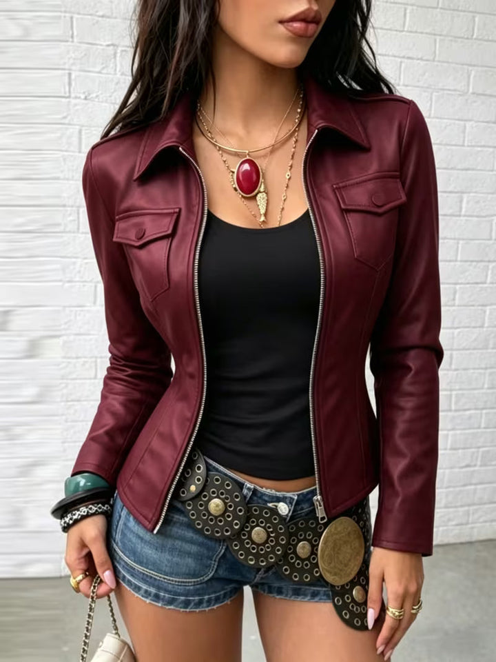 Celita - Leather Jacket With Front Pockets