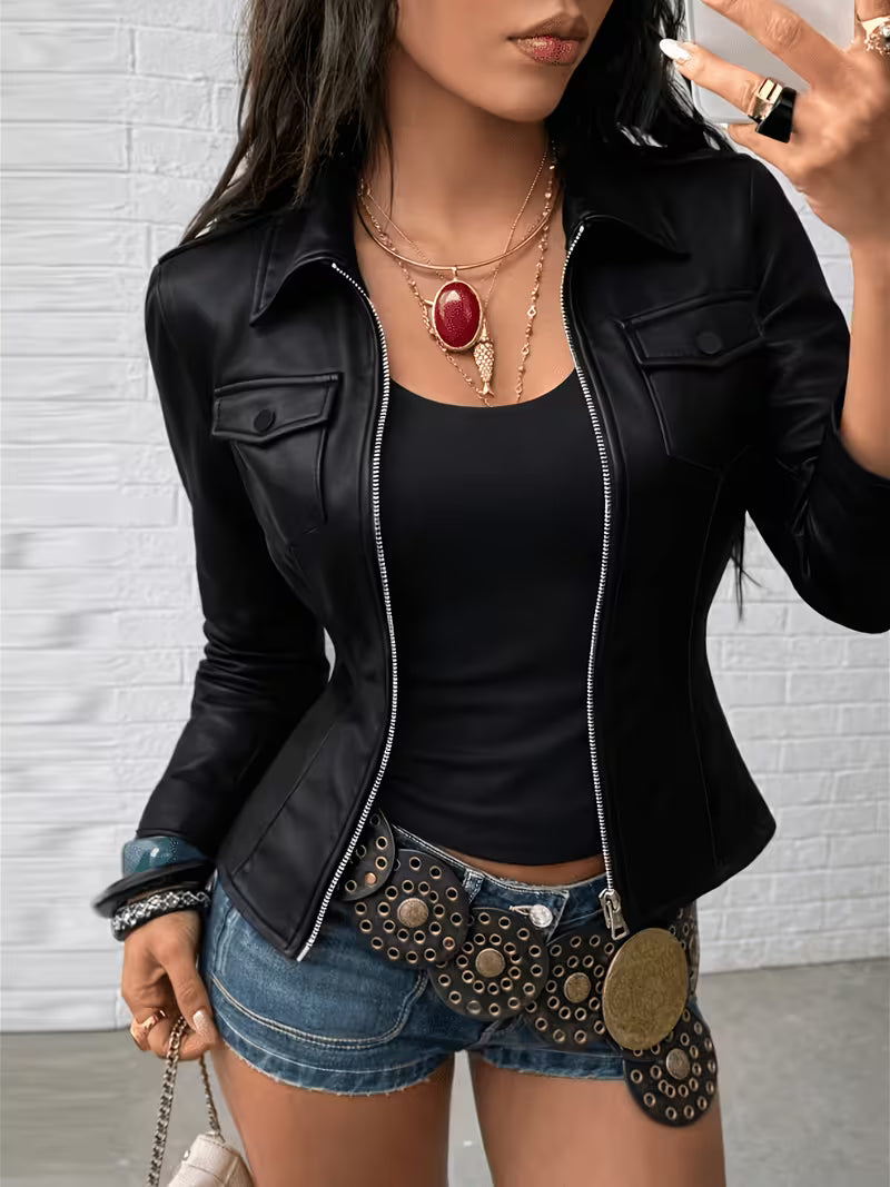 Celita - Leather Jacket With Front Pockets