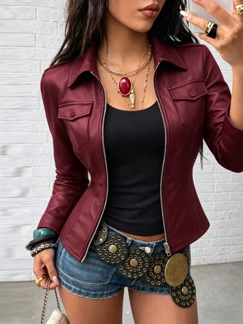 Celita - Leather Jacket With Front Pockets
