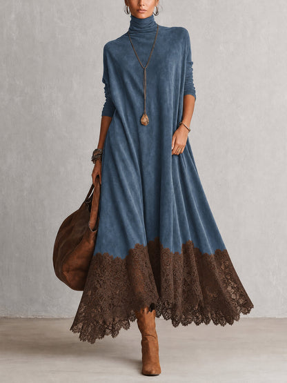 Opheuta - Long Sleeve Maxi Dress With Vintage Style