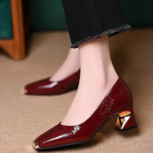 Saskiya - Snakeskin Pattern Pumps With Chunky Heel