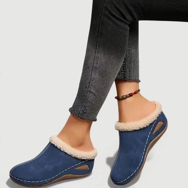 Achly - Plush Denim Platform Slippers