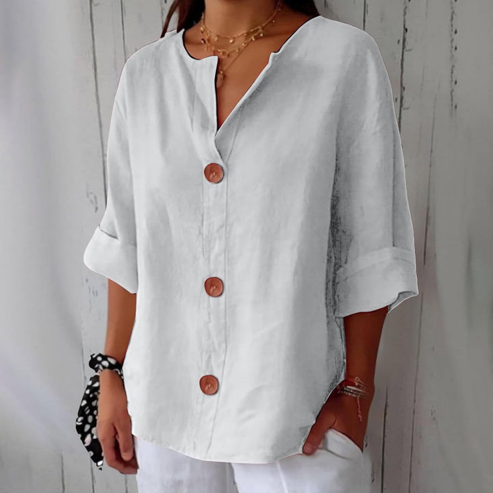 Maeve - Cotton Linen V Neck Shirt