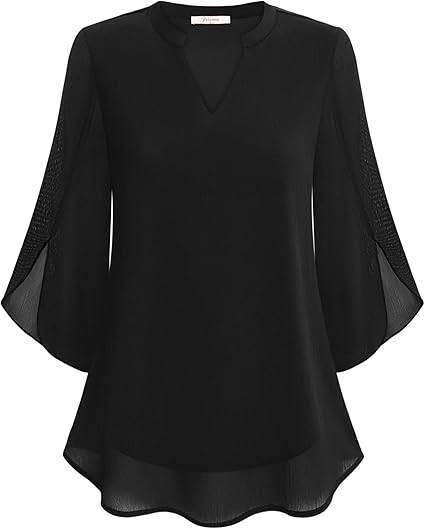 Marijana - Chiffon A-Line Blouse With V-Neck