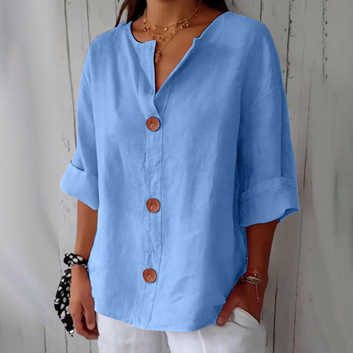 Maeve - Cotton Linen V Neck Shirt