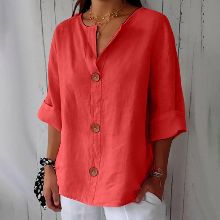 Maeve - Cotton Linen V Neck Shirt