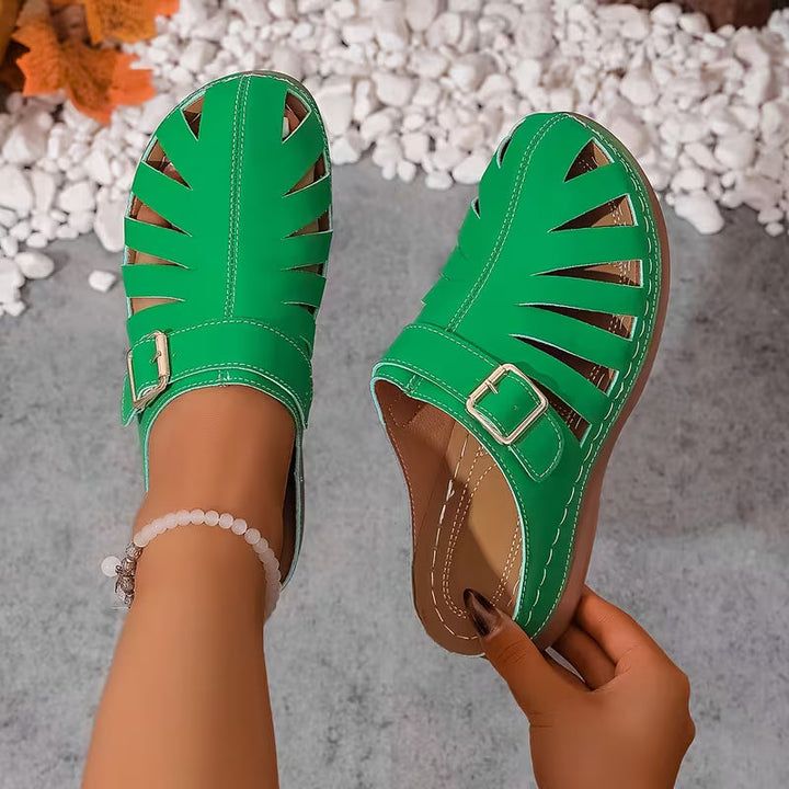 Alvena - Closed Toe Cutout Buckle Flat Sandals