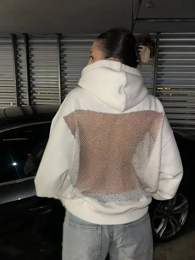 Yasmina - Backless Mesh Glitter Hoodie