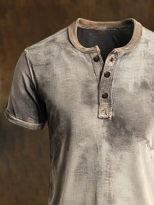 Men's Retro Classic Casual Henley Collar Short Sleeve T-Shirt