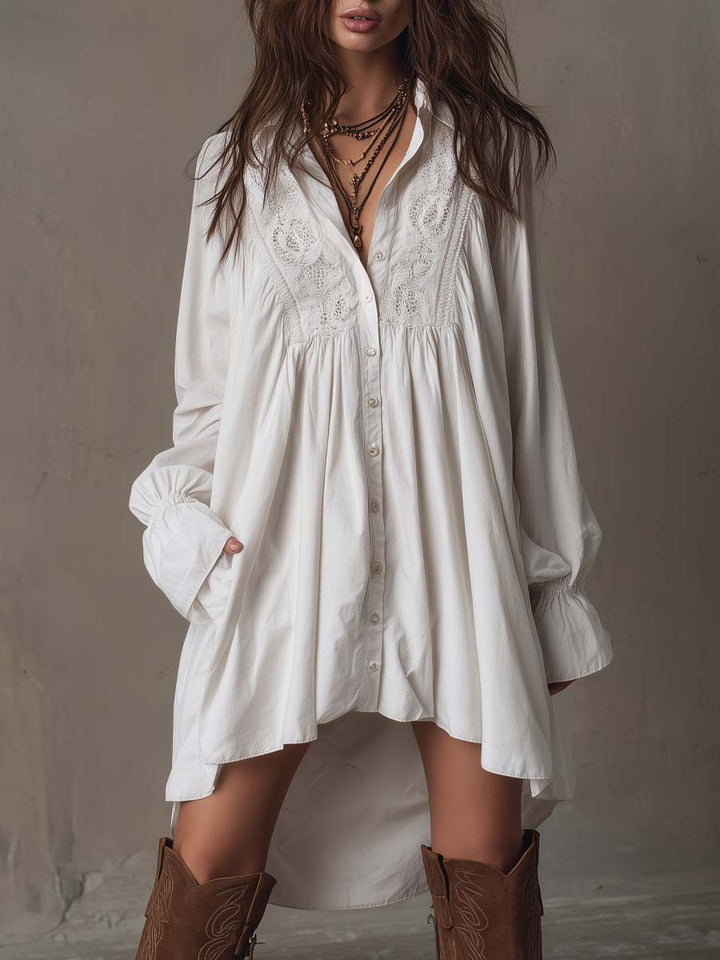 Amparo - Irregular Hem Long-sleeved Shirt Dress