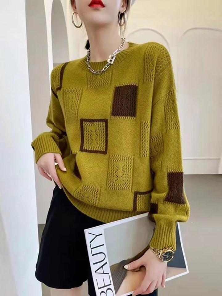 Azelauxa - Block Pattern Knitted Sweater