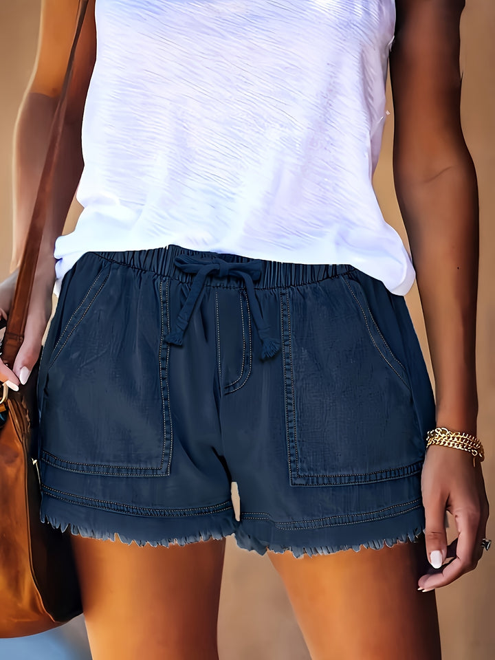 Katarina - Elastic Waist Denim Shorts With Pockets