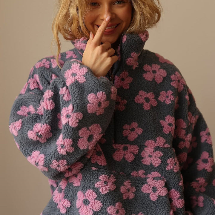 Yzella-  Floral Print Fleece Sweater