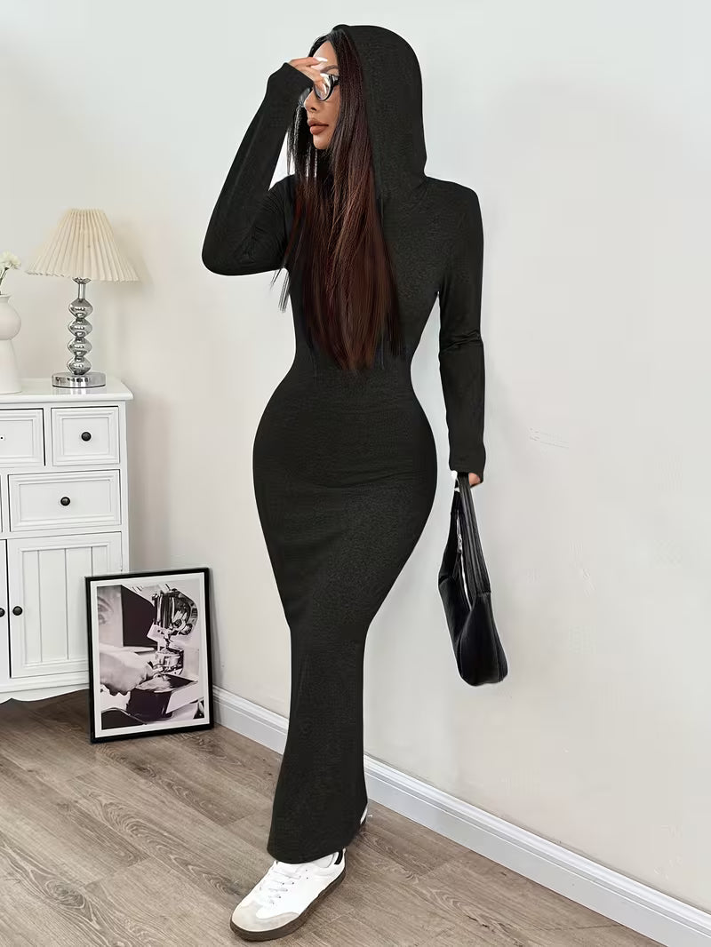 Valeia - Long Sleeve Maxi Dress With Hood