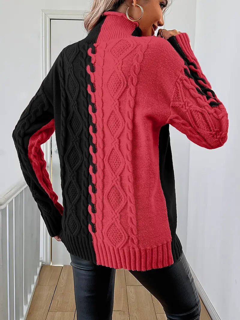 Leovia - Elegant Striped High Neck Sweater