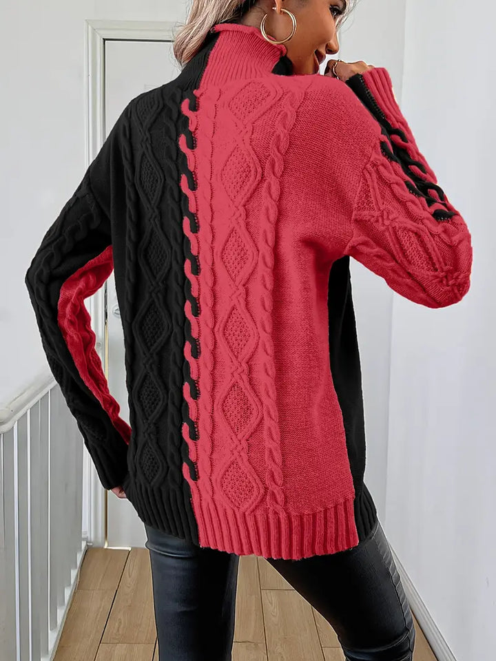 Leovia - Elegant Striped High Neck Sweater
